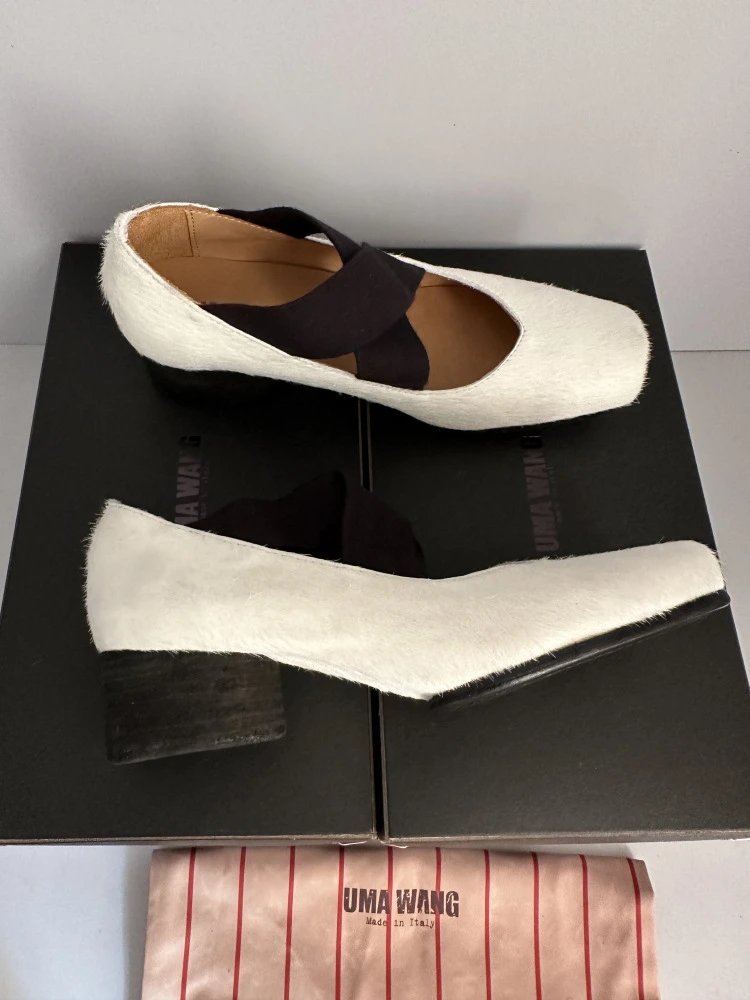 Uma Wang Square-Toe Mary Jane Block Heels Black Shoes - 29