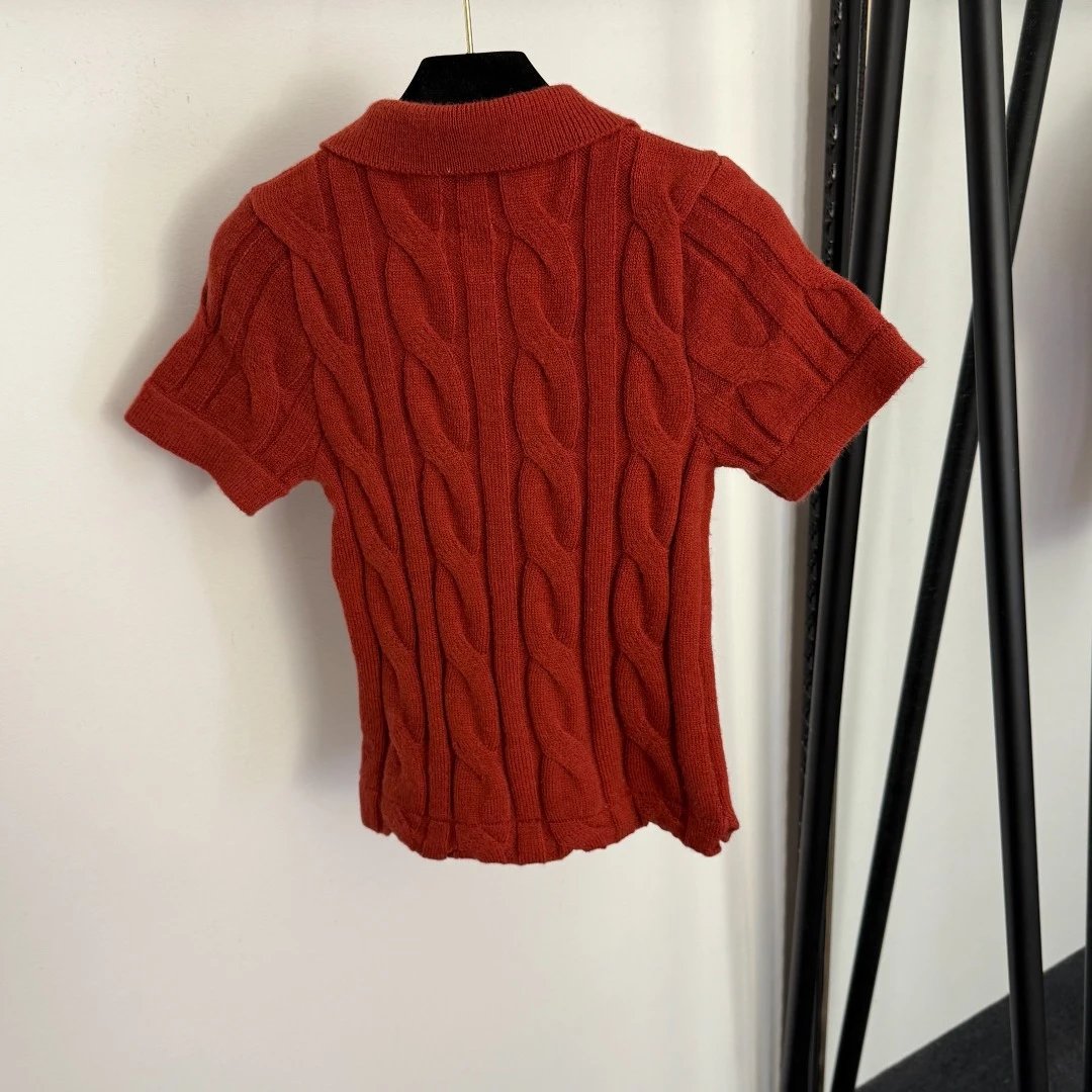Ralph Lauren Cable Knit Polo Shirt Camel Brown - 7