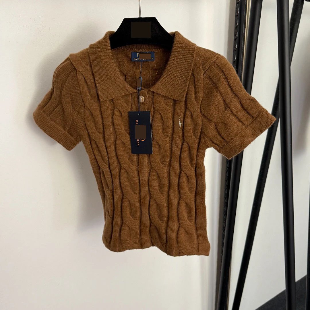 Ralph Lauren Cable Knit Polo Shirt Camel Brown - 8