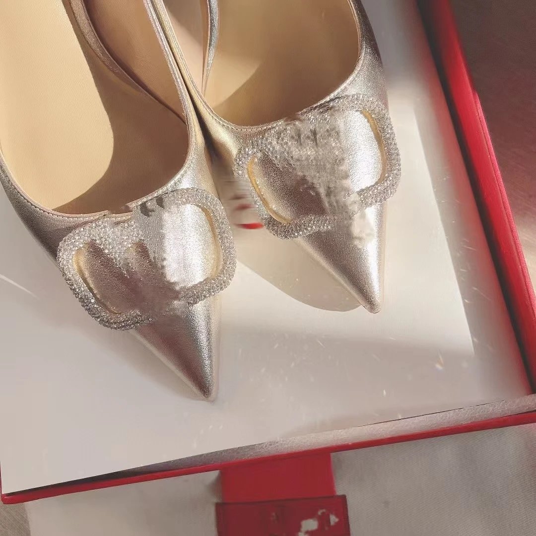 Dior J'Adior Silver Metallic Pointed-Toe Pumps with Crystal Buckle - 20