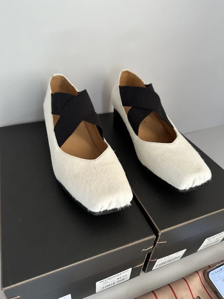 Uma Wang Square-Toe Mary Jane Block Heels Black Shoes - 27
