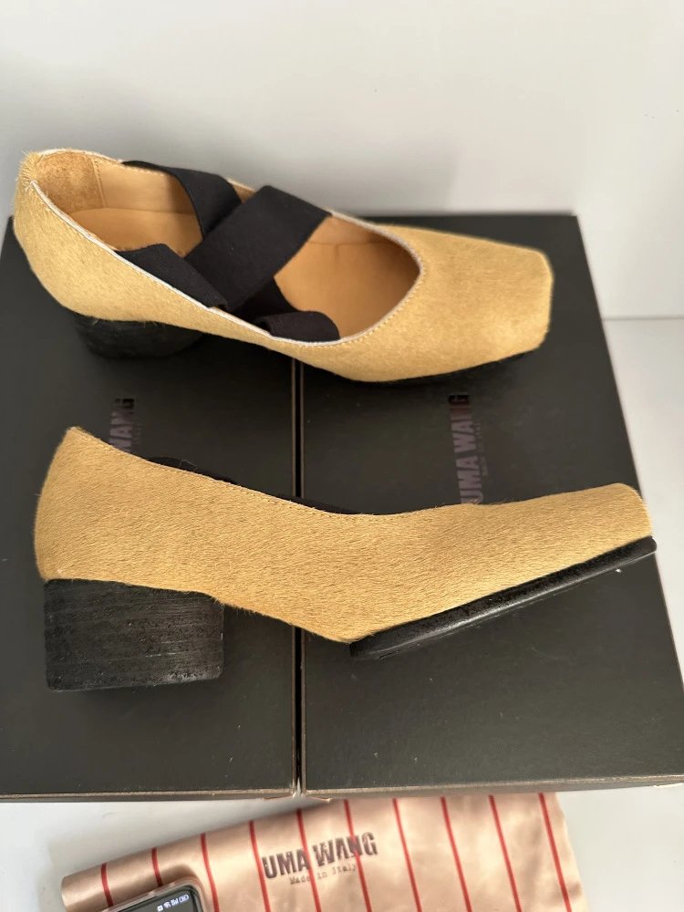 Uma Wang Square-Toe Mary Jane Block Heels Black Shoes - 37