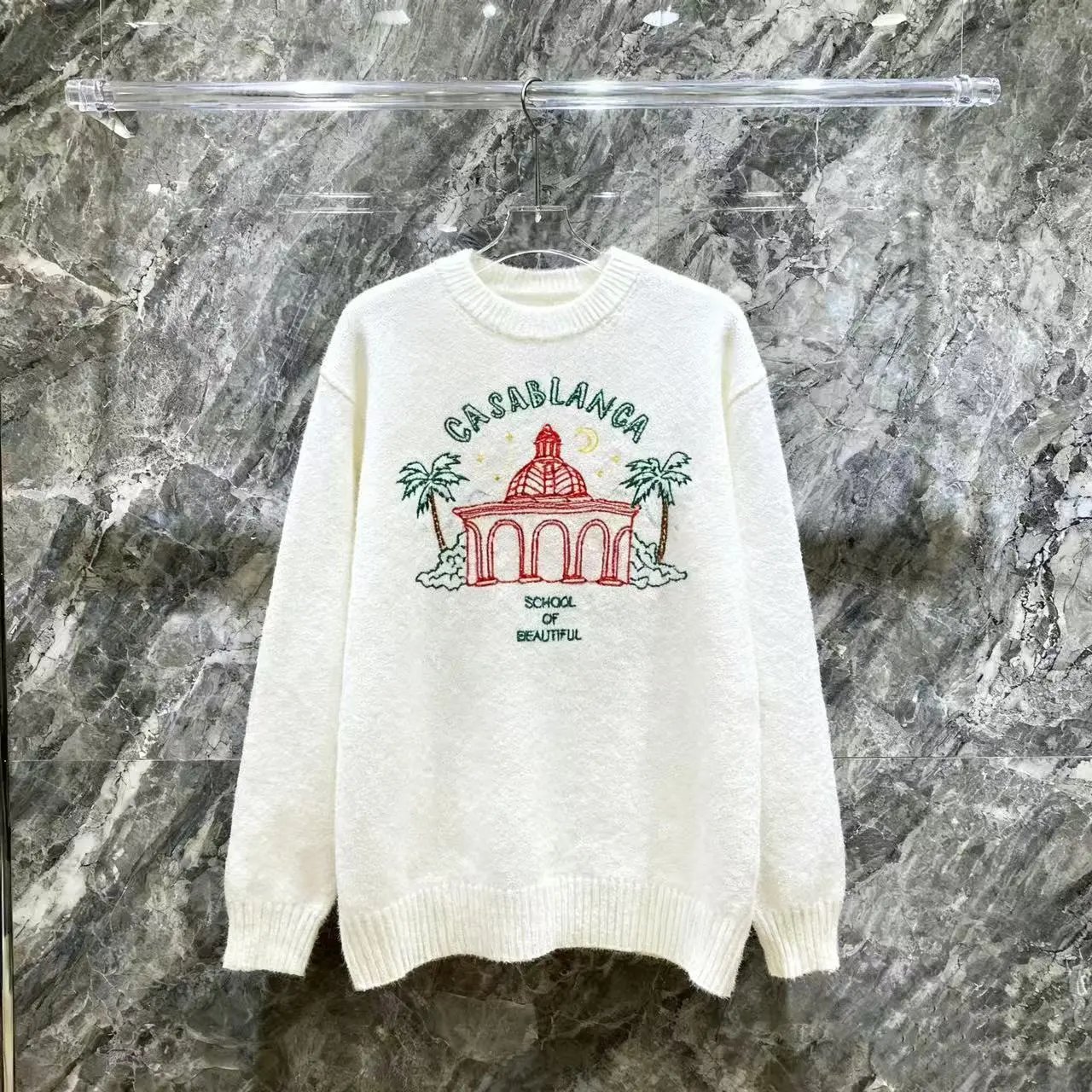 Casablanca School of Beautiful Embroidered Knit Sweater White - 12