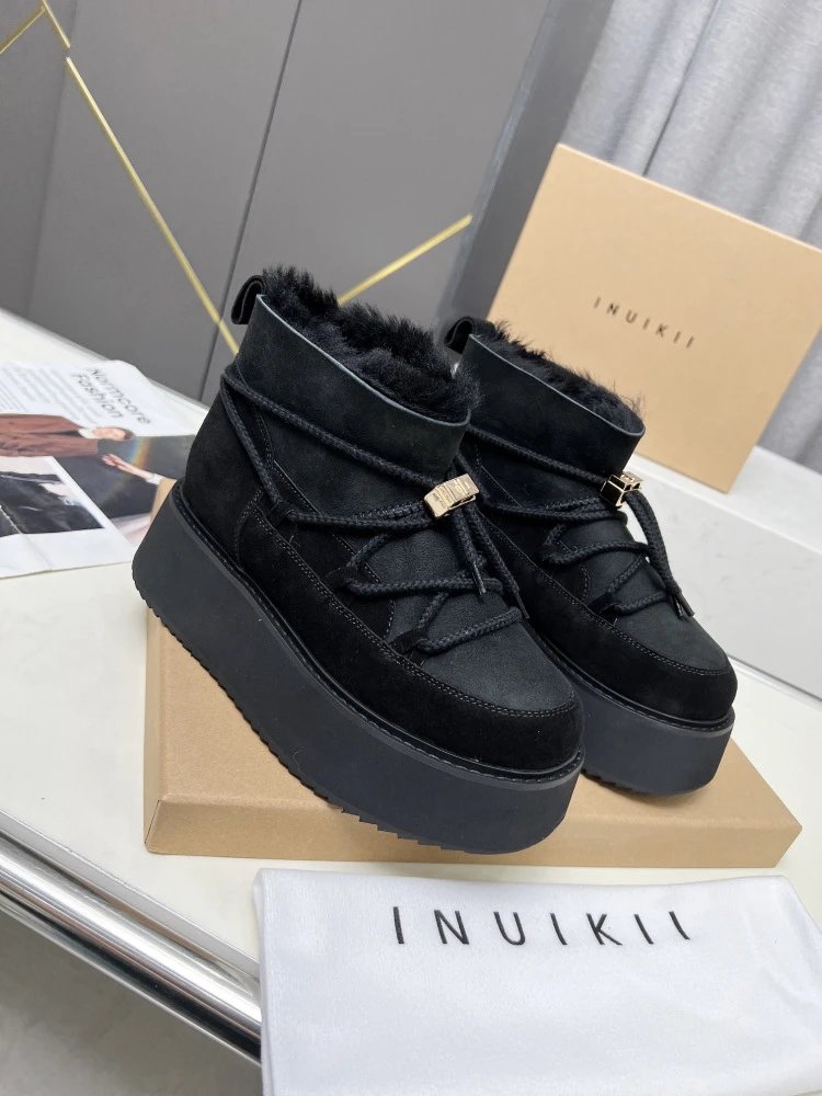 INU IKII Platform Shearling-Lined Ankle Boots Beige - 13