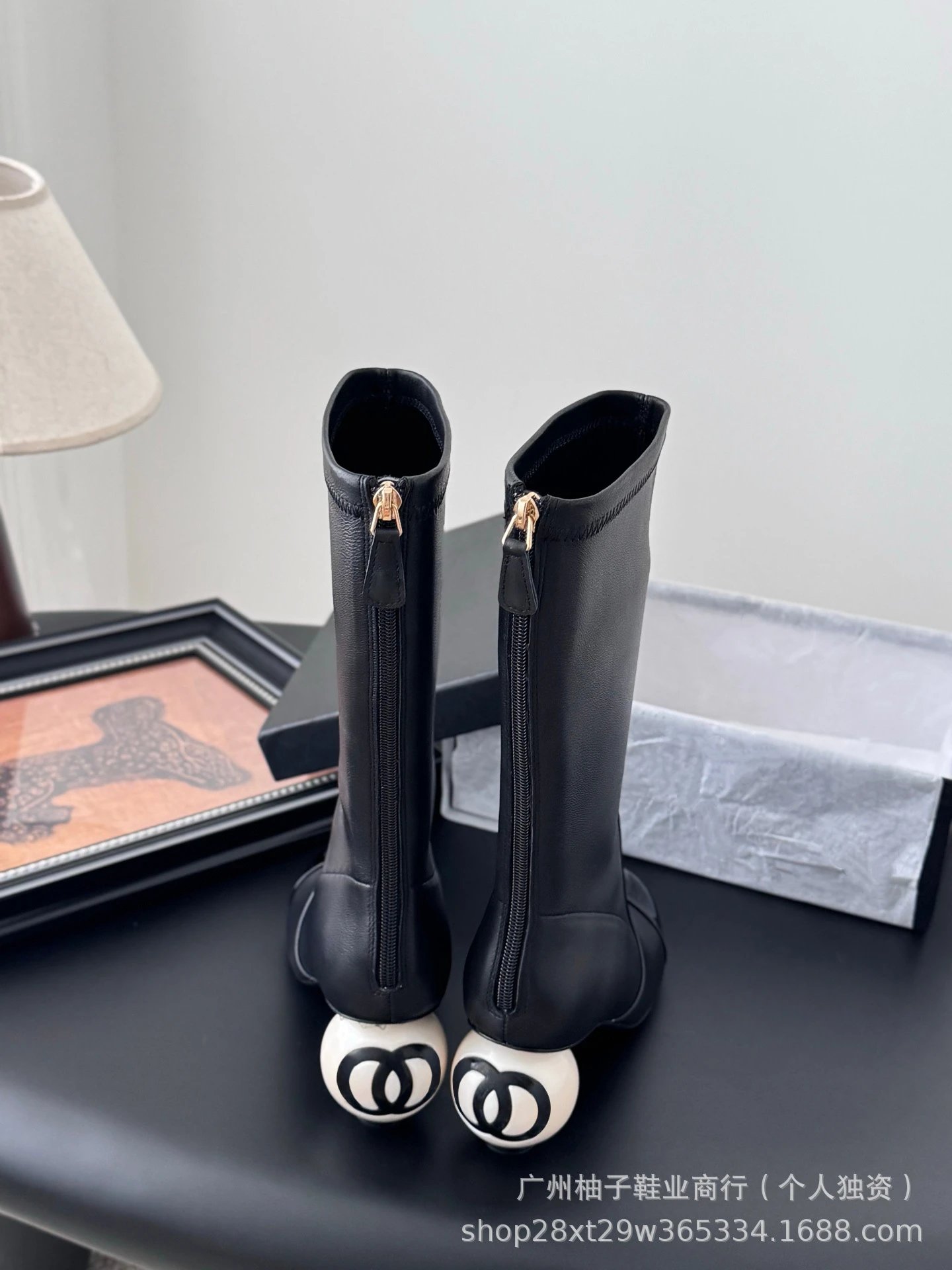 Chanel-Inspired Pearl Heel Ankle Boots White with Black Cap Toe - 10