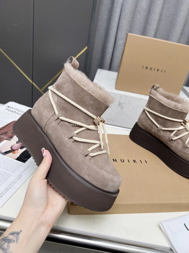 INU IKII Platform Shearling-Lined Ankle Boots Beige - 21