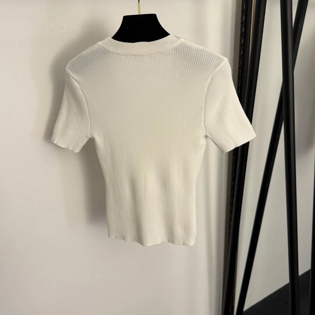 Miu Miu Embellished Ribbed Knit Crop Top White - 11