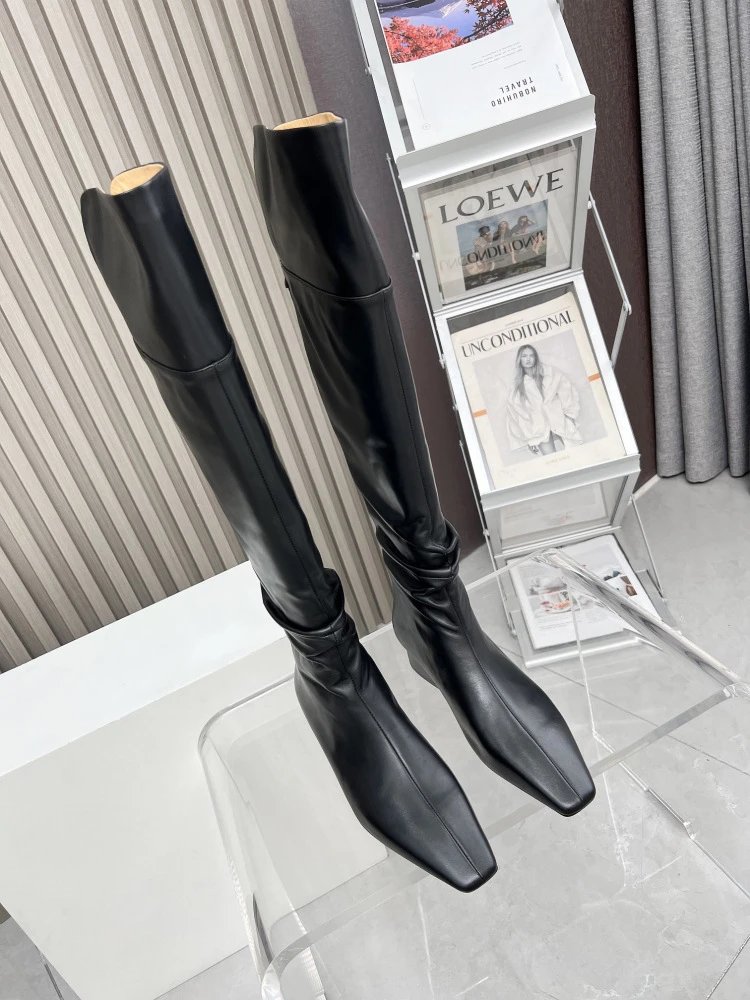 Loewe Square-Toe Knee-High Boots Tan Leather Boots - 11