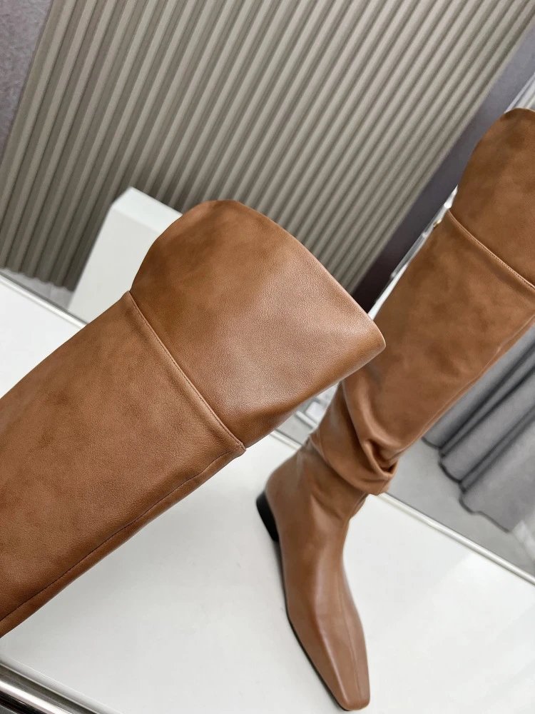 Loewe Square-Toe Knee-High Boots Tan Leather Boots - 16