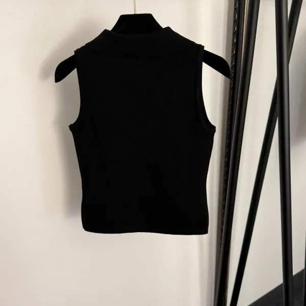 Chanel Collar Knit Vest Black - 5