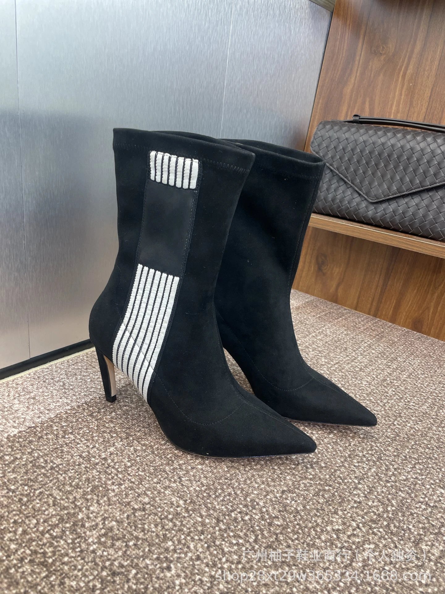 Balenciaga Knife Boots Black with White Stripe Detail Ankle Boots - 3