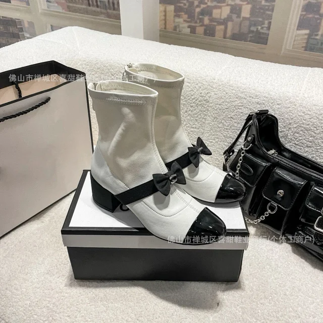 Chanel Boots Bow Colorblock Ankle with Patent Toe Caps product detail image 8