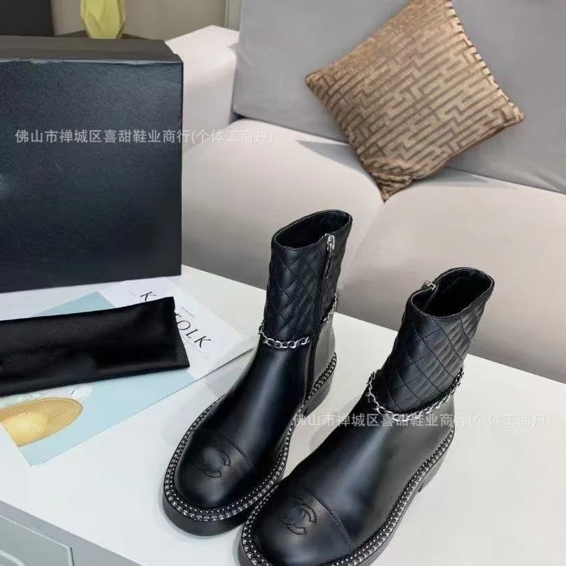 Chanel Boots Quilted Chain-Trim Side-Zip Ankle image 1