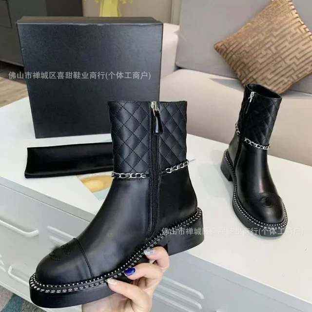 Chanel Boots Quilted Chain-Trim Side-Zip Ankle product detail image 7