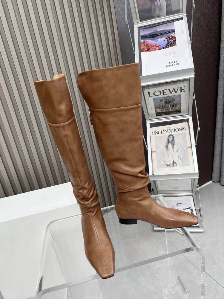 Loewe Square-Toe Knee-High Boots Tan Leather Boots - 14