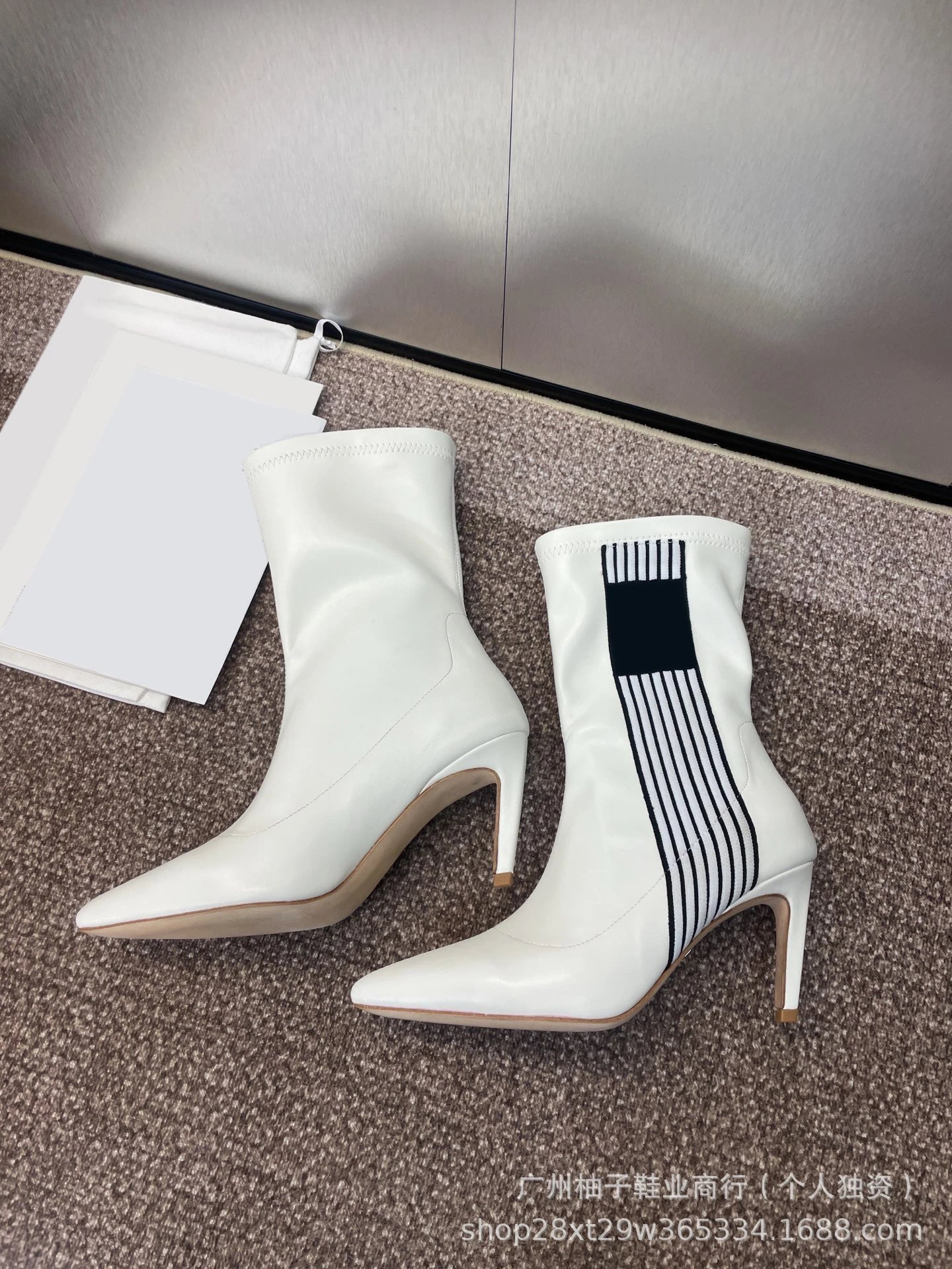 Balenciaga Knife Boots Black with White Stripe Detail Ankle Boots - 11