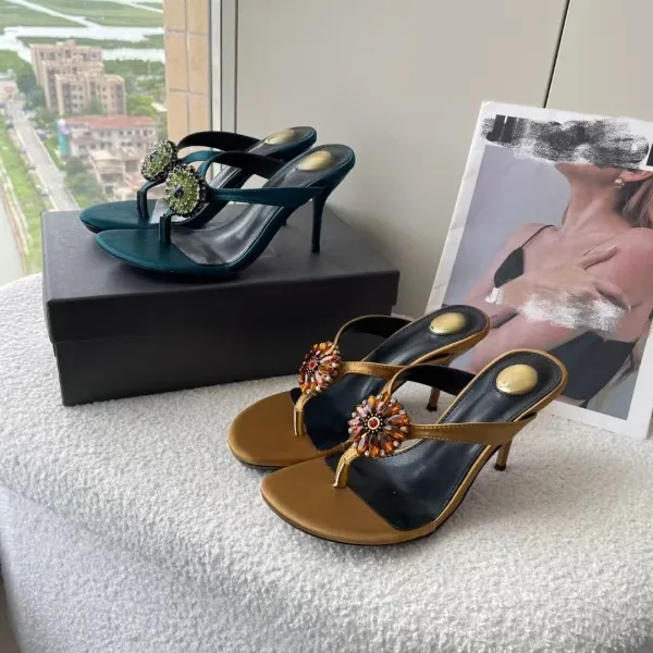 Jil Sander Floral-Embellished Thong Sandals in Teal and Gold - 4
