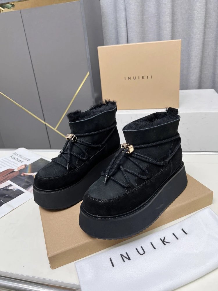 INU IKII Platform Shearling-Lined Ankle Boots Beige - 19