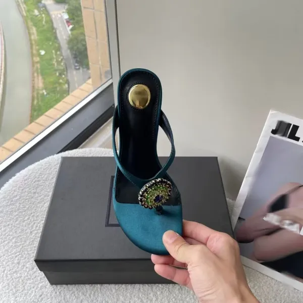 Jil Sander Floral-Embellished Thong Sandals in Teal and Gold - 14
