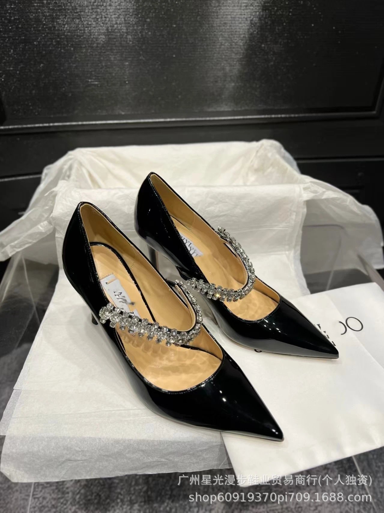 JIN Pointed-Toe Stiletto Heels with Crystal Strap Beige Shoes - 29