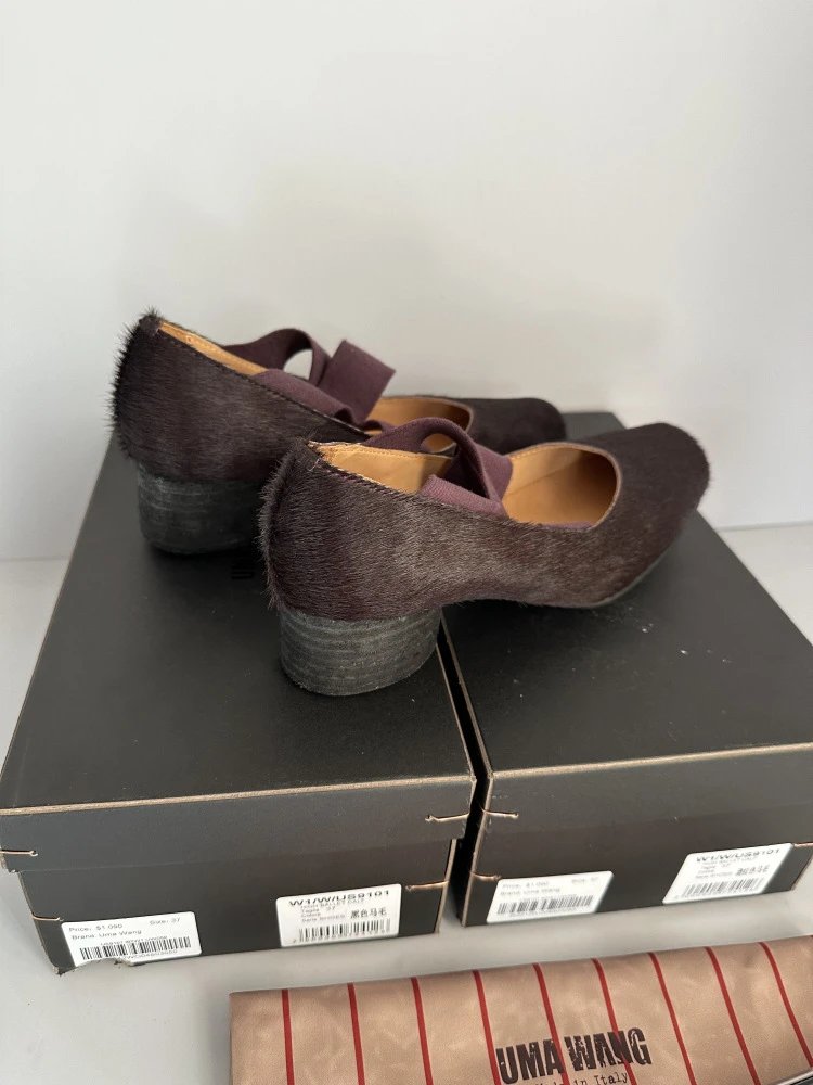 Uma Wang Square-Toe Mary Jane Block Heels Black Shoes - 12