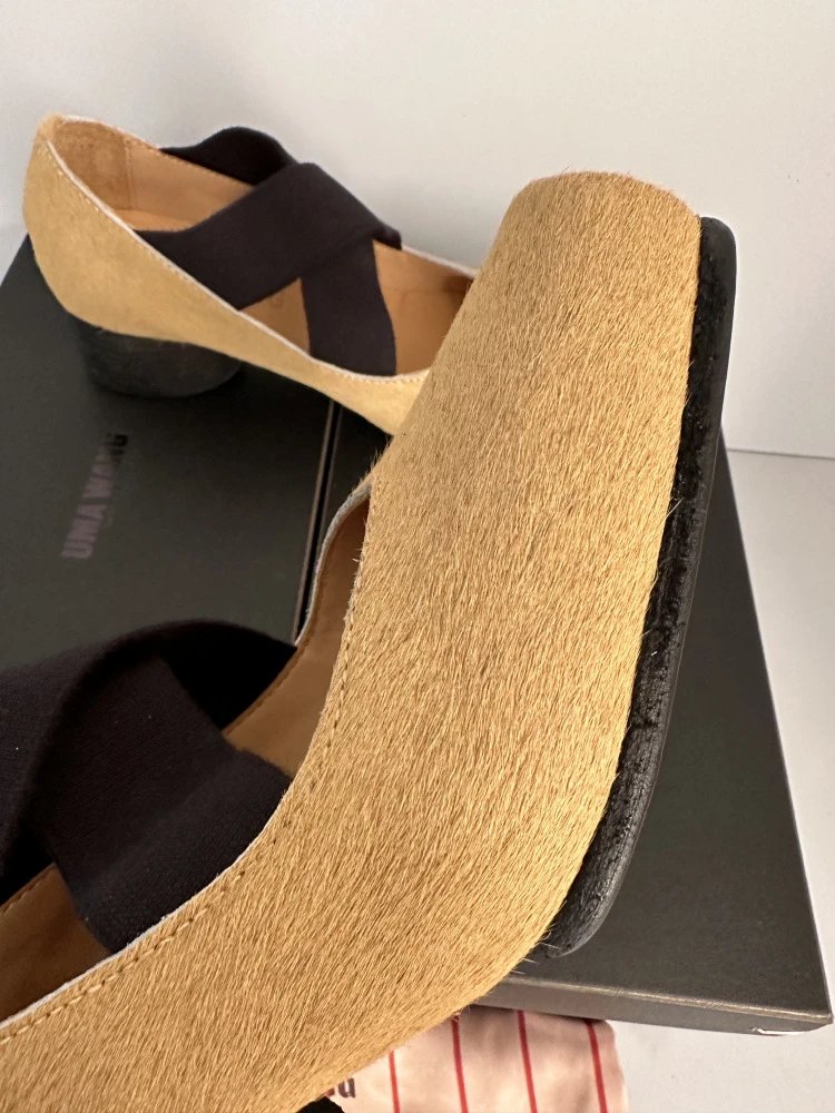 Uma Wang Square-Toe Mary Jane Block Heels Black Shoes - 40