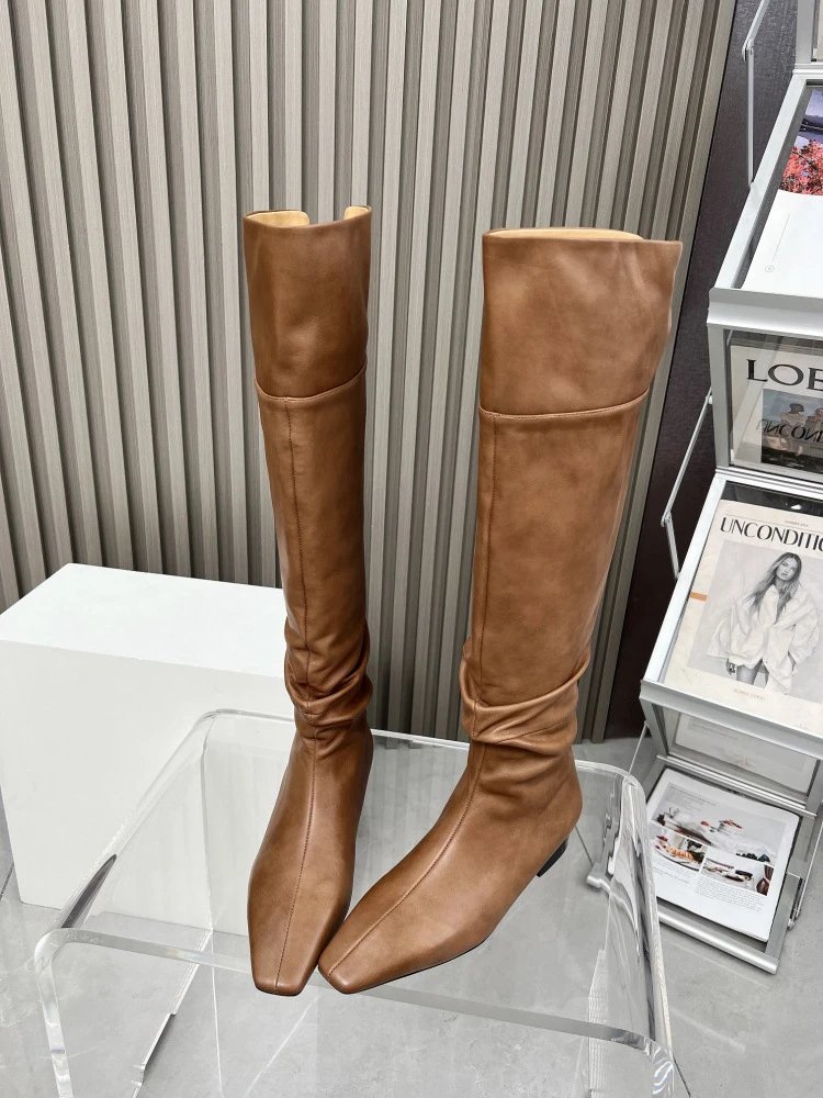 Loewe Square-Toe Knee-High Boots Tan Leather Boots - 19