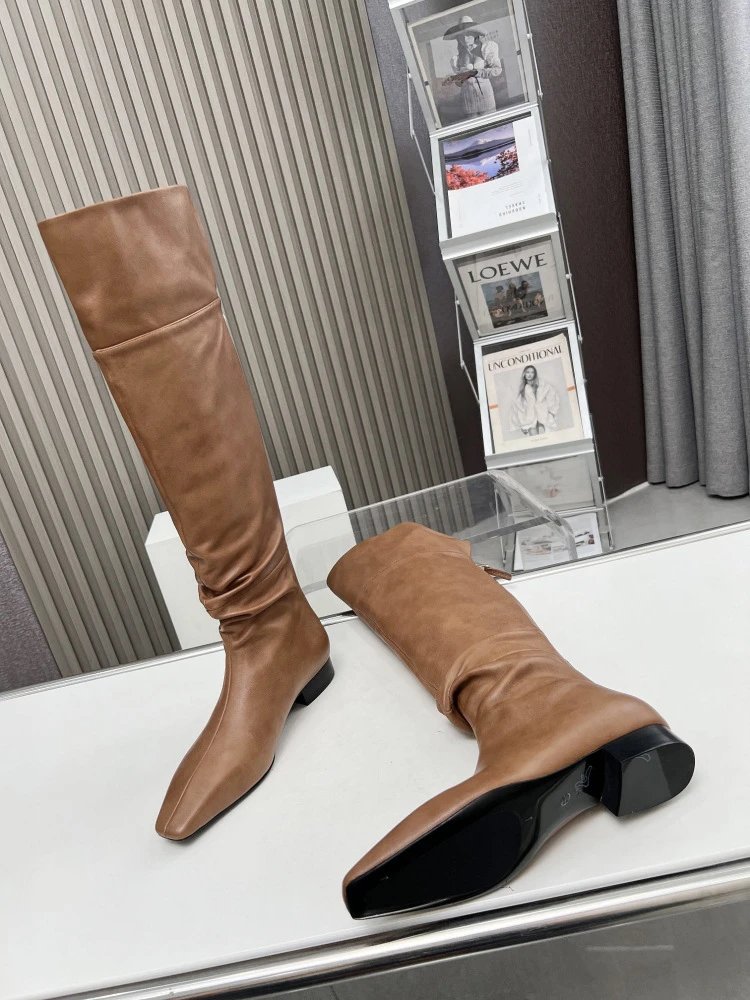 Loewe Square-Toe Knee-High Boots Tan Leather Boots - 20