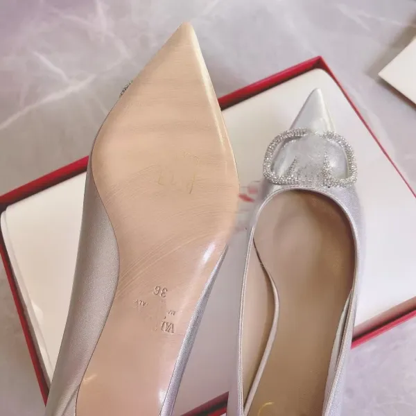 Valentino Garavani Rockstud Spike Silver Pointed-Toe Stilettos - 1