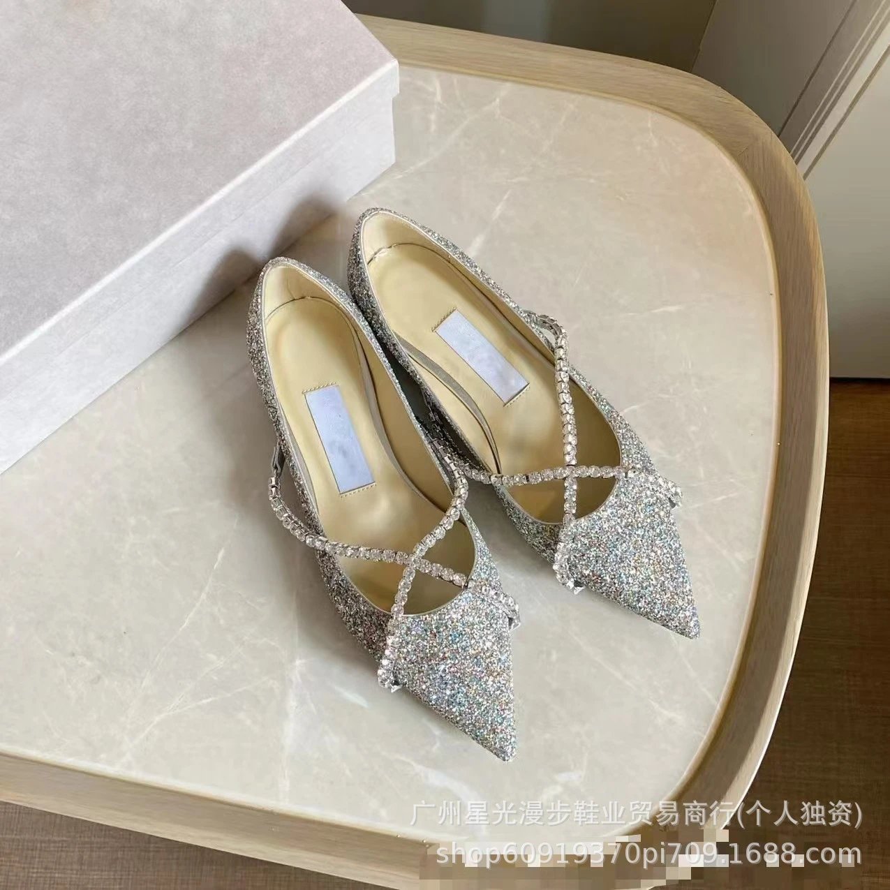 Crystal-Embellished Pointed-Toe Mule Heels Silver - 20