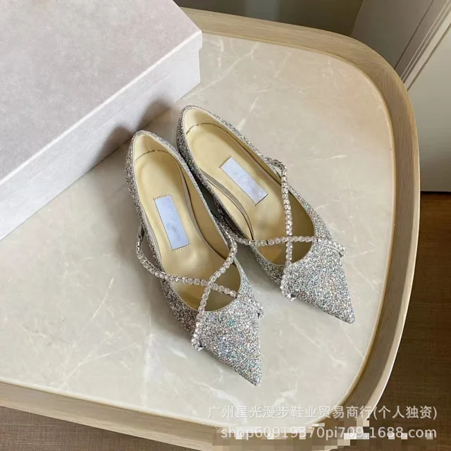 Jimmy Choo High Heels Bing crystal-strap pointed-toe mules product detail image 19