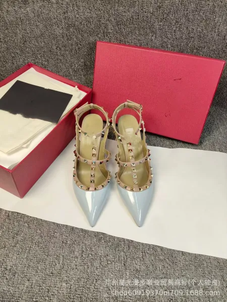 Valentino Rockstud Strappy Pointed-Toe Pumps Light Blue - 1