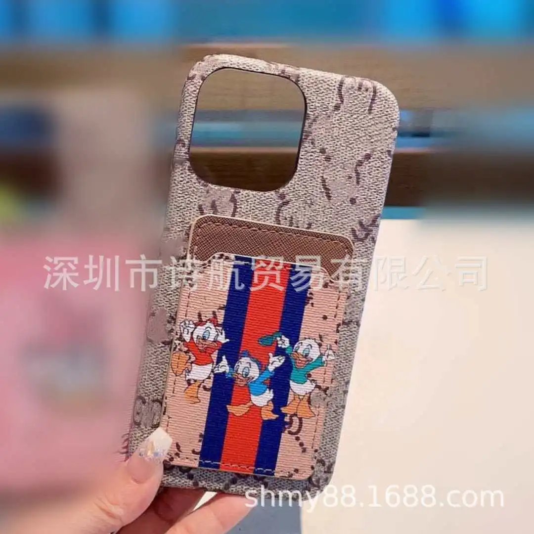 Unbranded Phone Cases Monogram Print Card Holder Case with Cartoon Duck Patch image 3