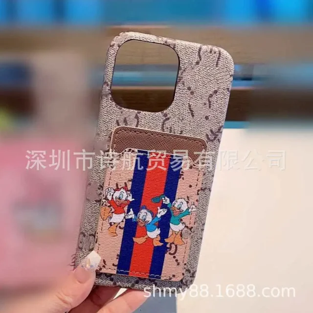 Unbranded Phone Cases Monogram Print Card Holder Case with Cartoon Duck Patch product detail image 2