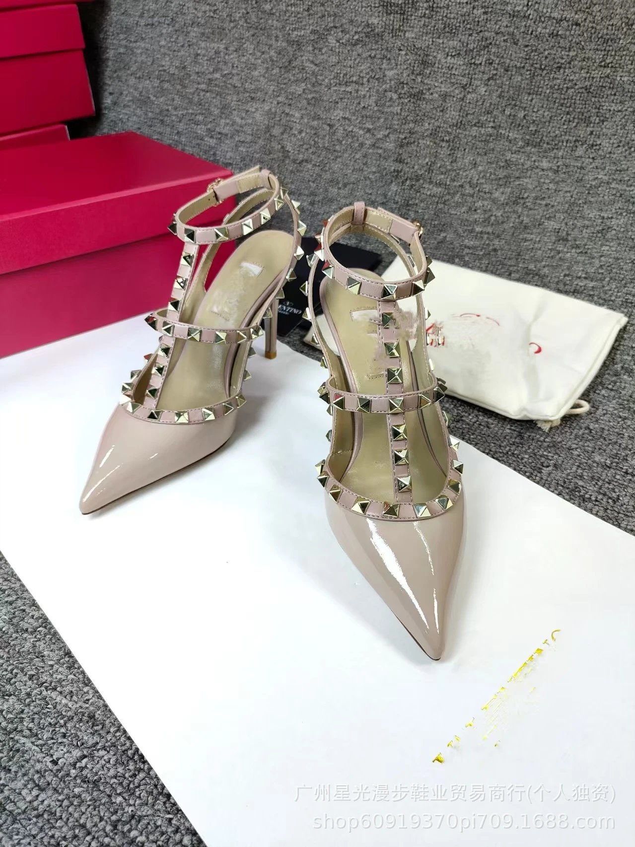 Valentino Rockstud Strappy Pointed-Toe Stilettos Light Pink - 17