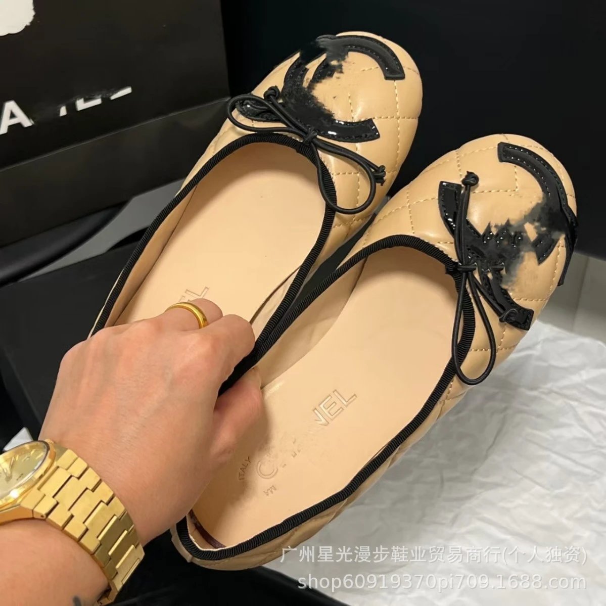 Chanel Casual Shoes Quilted Bow Ballet Flats with Double-C Logo Appliqué image 4