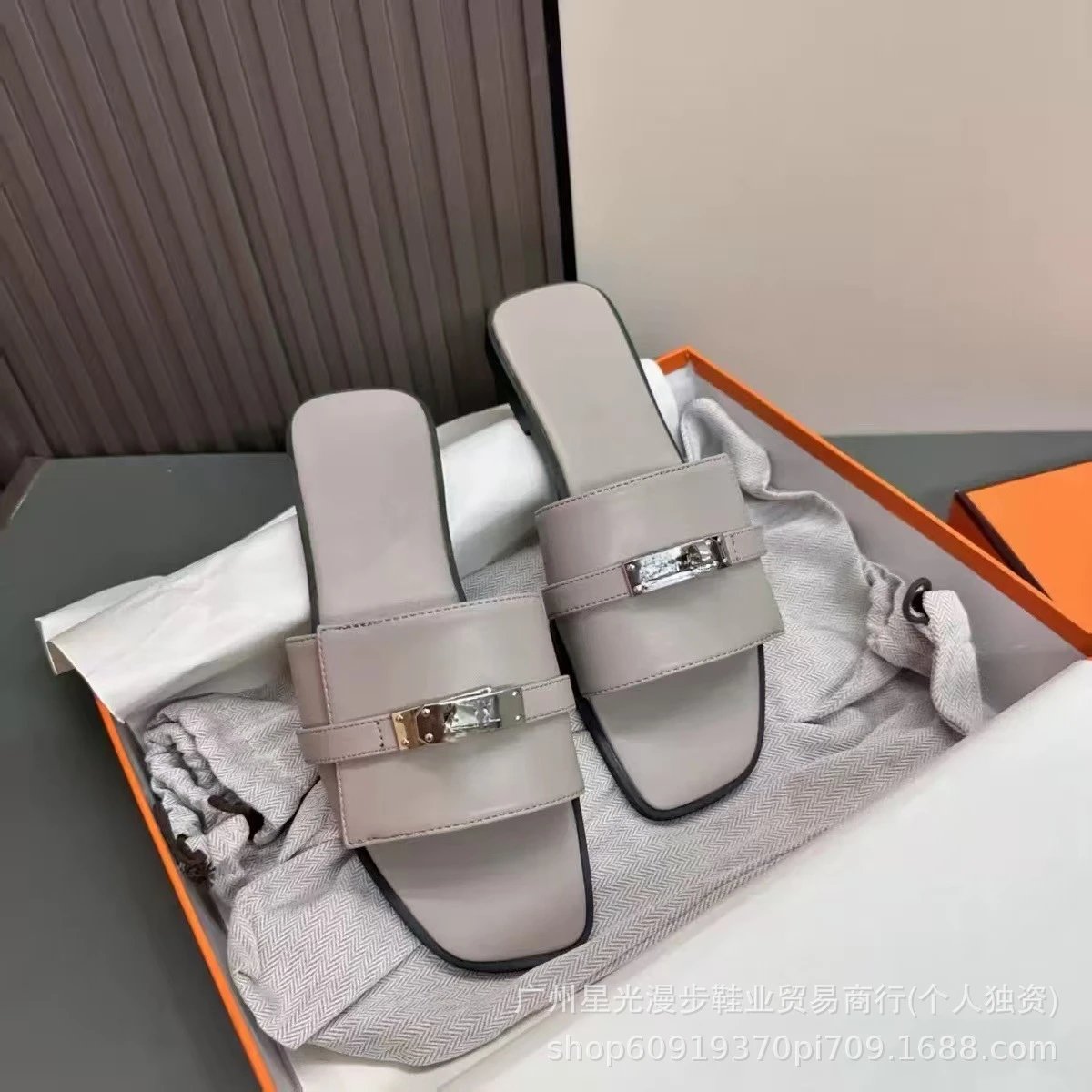 Hermès Oran Slide White Black Leather Sandals - 12
