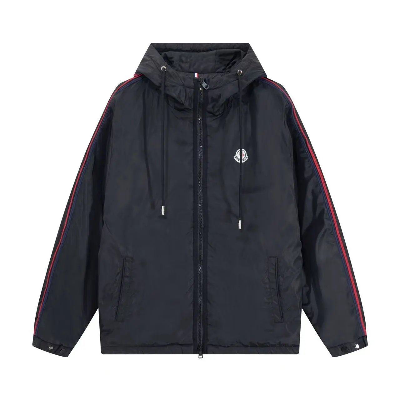 Moncler Genius Windbreaker Jacket Black with Red and Blue Stripes - 2
