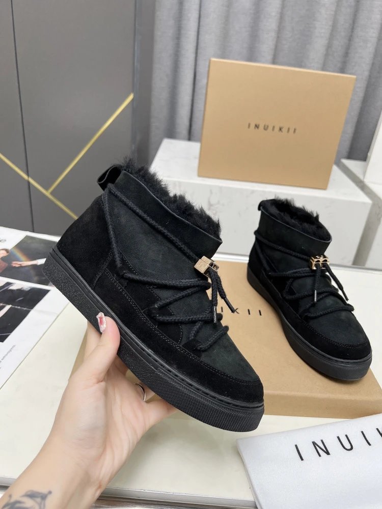 INU IKII Snow Boots Beige Suede With Shearling Lining and Rope Lace Detail - 25