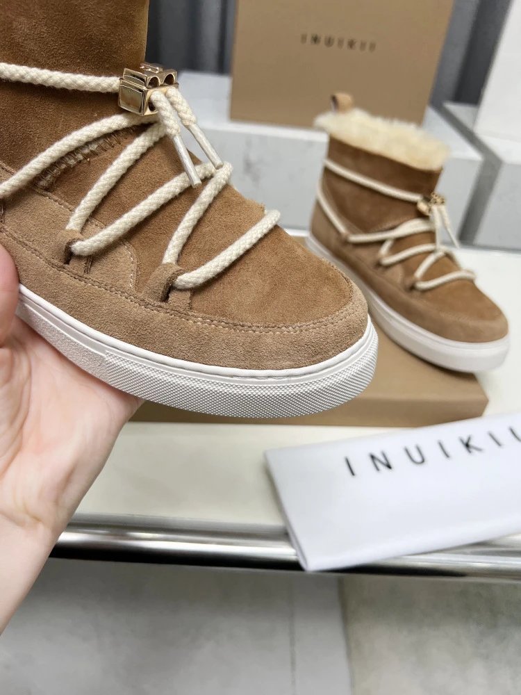 INU IKII Snow Boots Beige Suede With Shearling Lining and Rope Lace Detail - 6