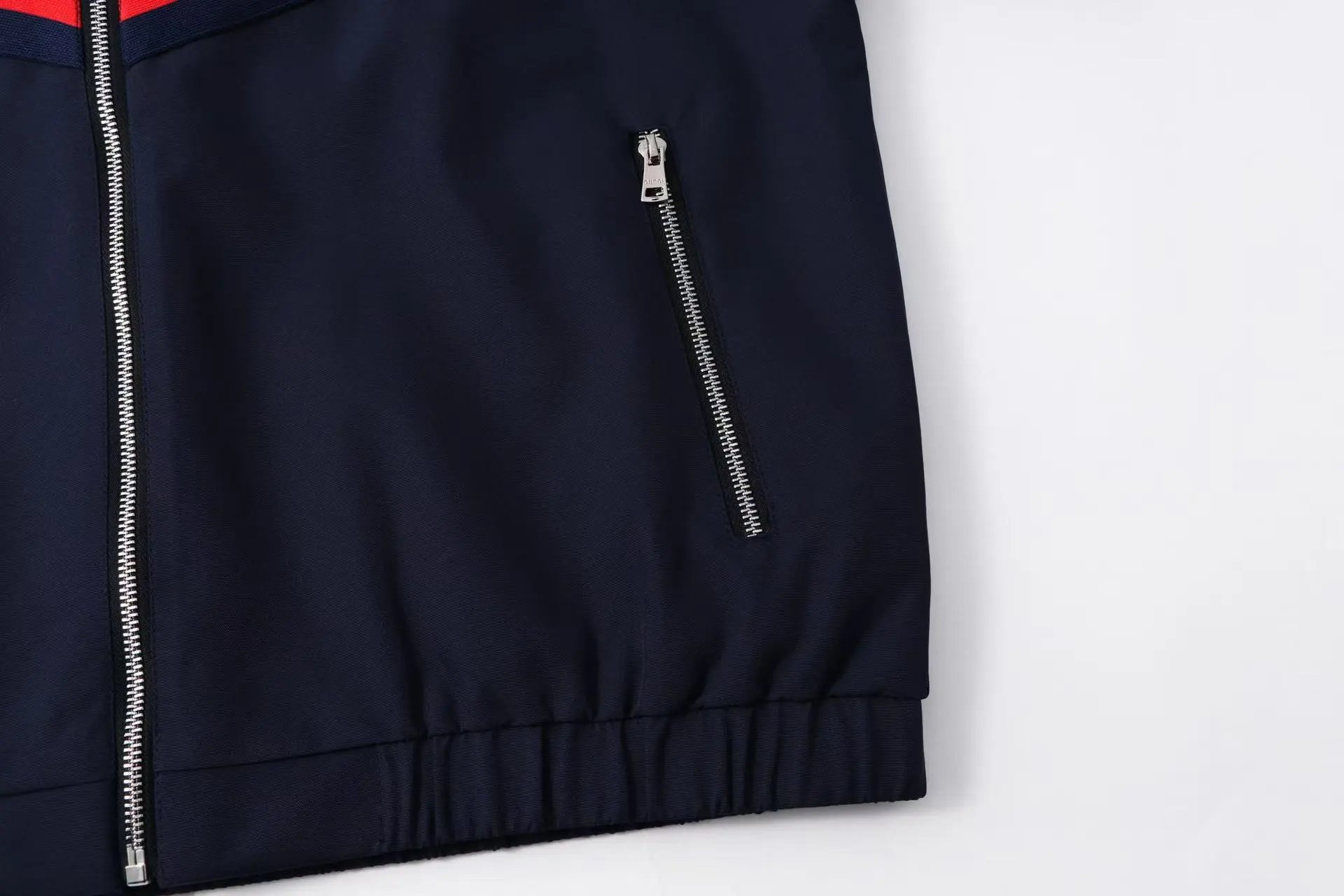Gucci GG Monogram Windbreaker Navy Blue Red Stripe Jacket - 6