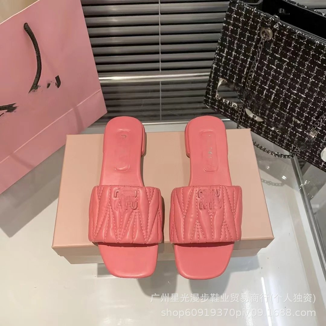 Miu Sandals Quilted logo flat slide image 2
