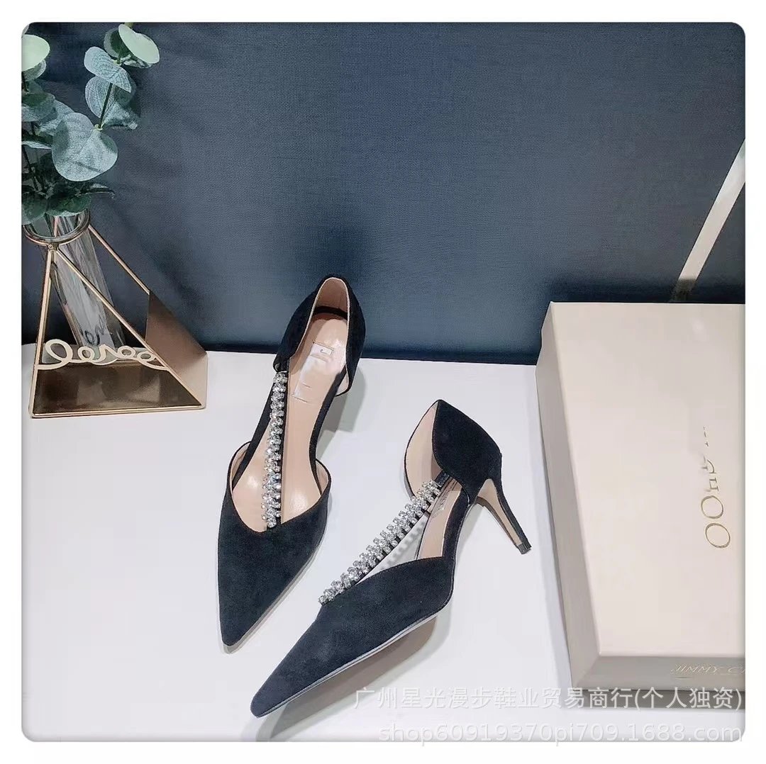 JIN Pointed-Toe Stiletto Heels with Crystal Strap Beige Shoes - 28