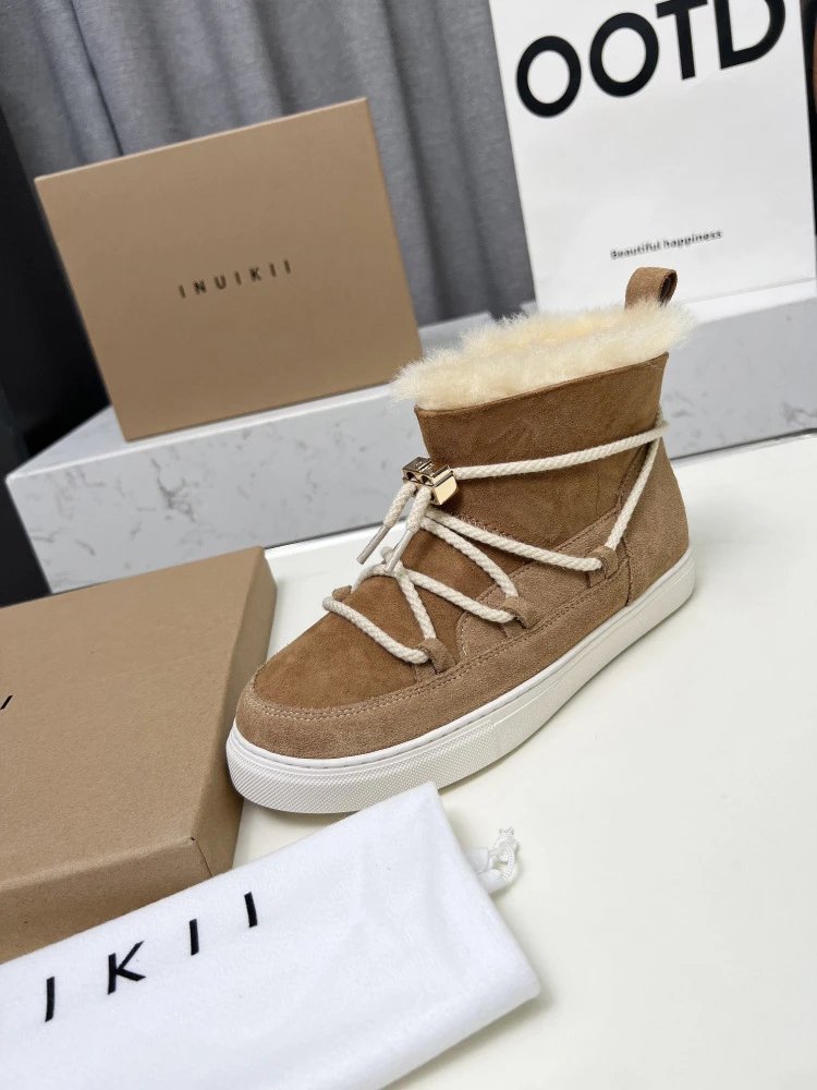 INU IKII Snow Boots Beige Suede With Shearling Lining and Rope Lace Detail - 7