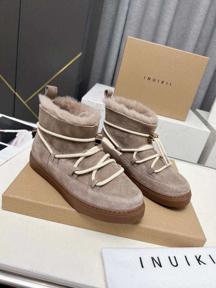 INU IKII Snow Boots Beige Suede With Shearling Lining and Rope Lace Detail - 17