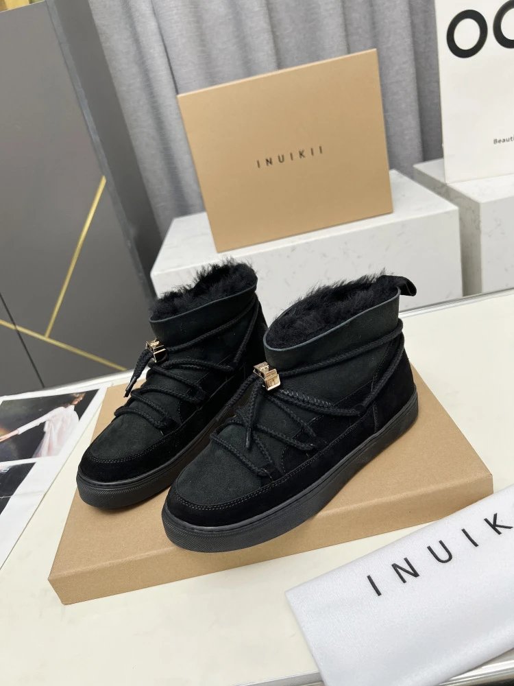 INU IKII Snow Boots Beige Suede With Shearling Lining and Rope Lace Detail - 26