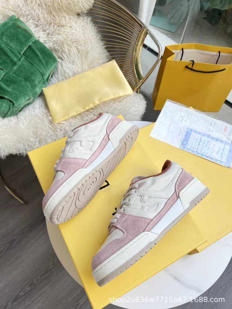 Fendi Fendace Low Top Sneakers Beige Pink Leather Sneakers - 12