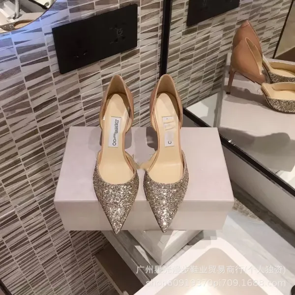 Jimmy Choo Romy Glitter Gold Stilettos - 1