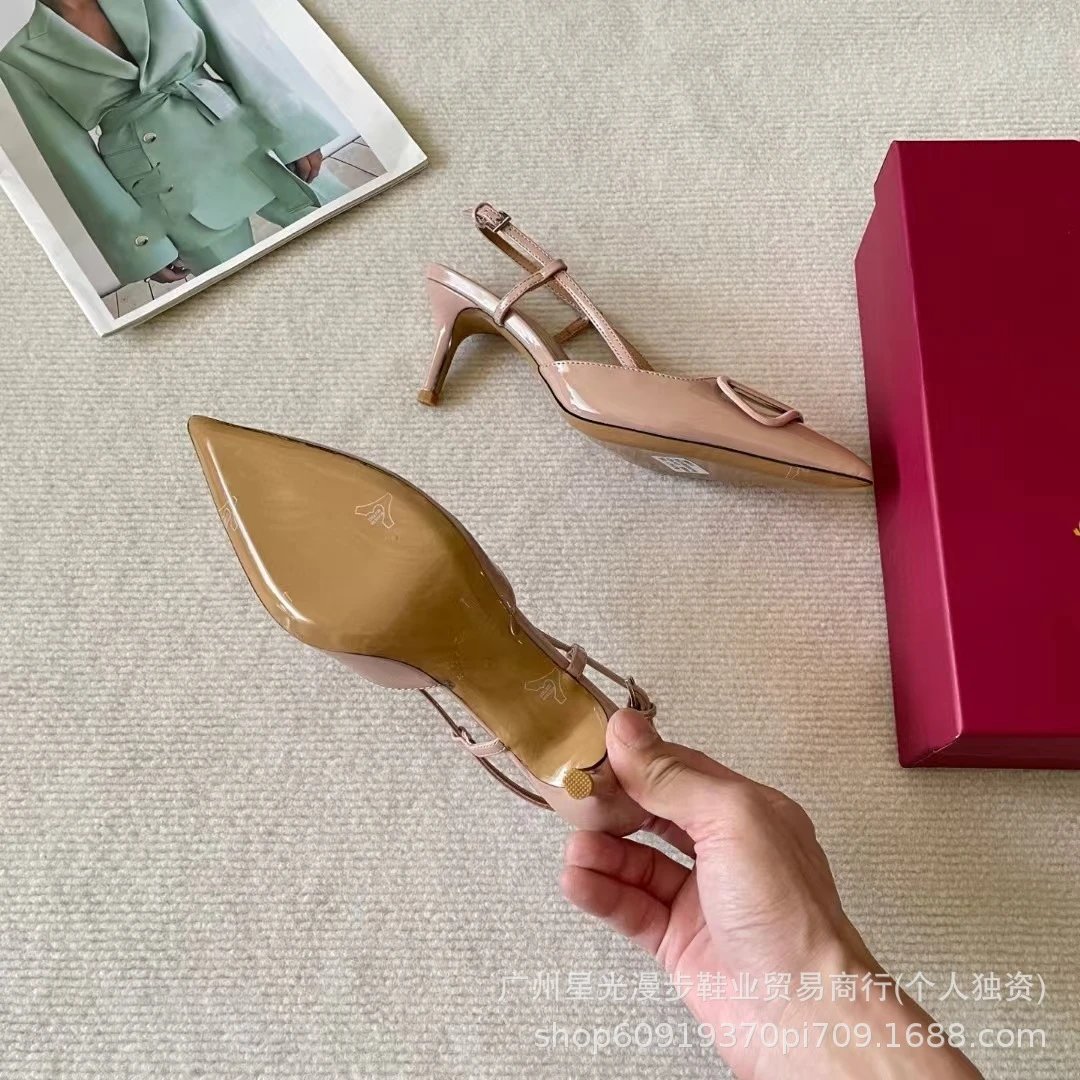 Valentino Garavani VLogo Slingback Pumps Nude Patent Leather Heels - 23