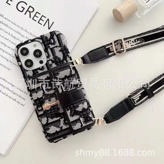 Unbranded Phone Cases Woven Monogram-Pattern Wallet Case with Adjustable Crossbody Strap product detail image 2